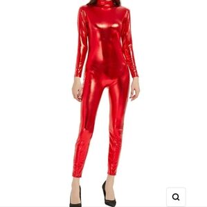 Womens Shiny Metallic Unitard Catsuit